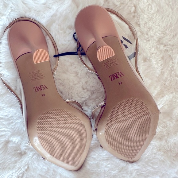 NEW - Zara Women's Tan Strappy Rhinestone High Sandal Heels EU Size 39 / US 8 - Picture 10 of 12